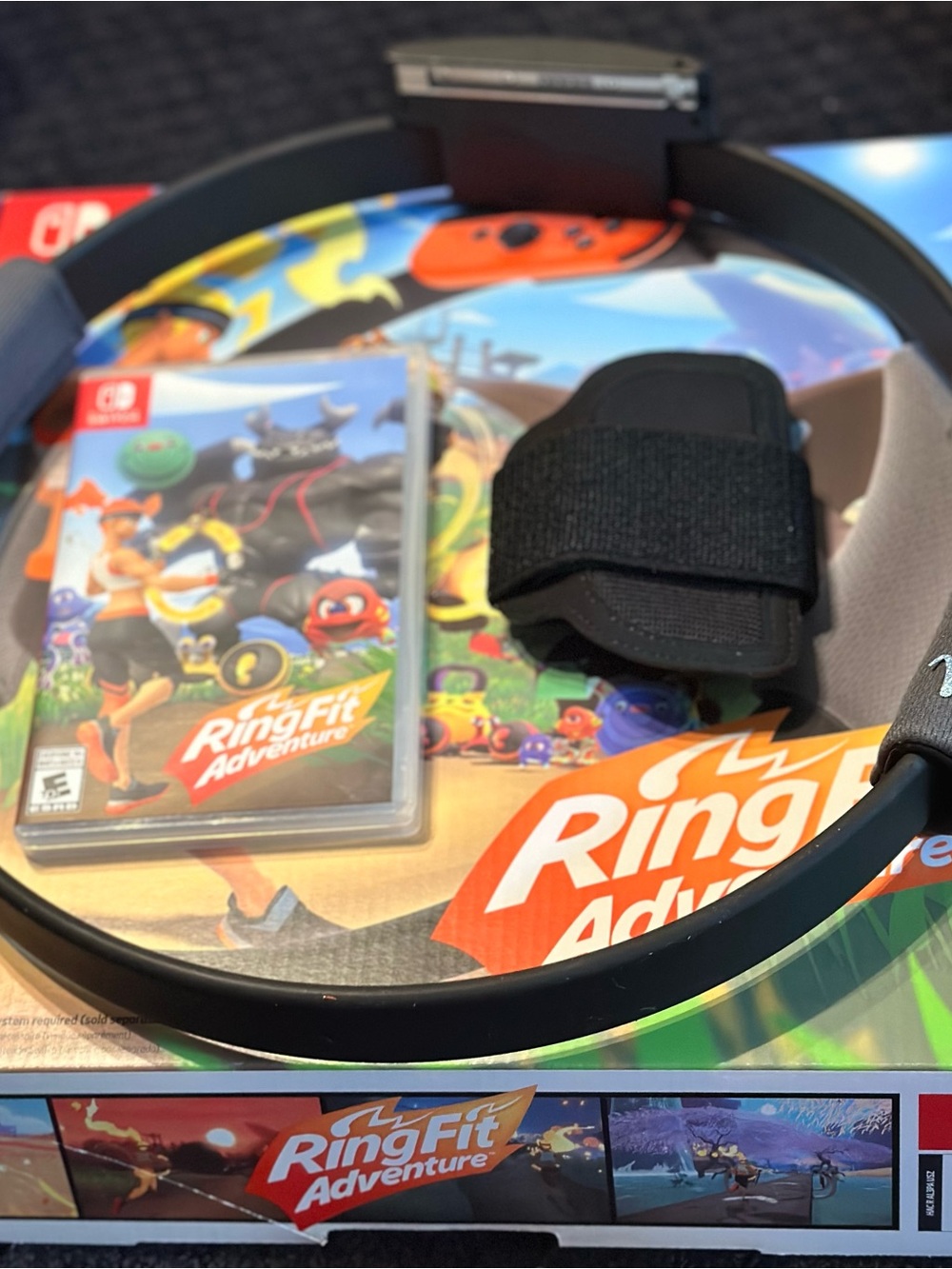 Nintendo Ring-Con and Black Leg Strap with Ring Fit Adventure Game